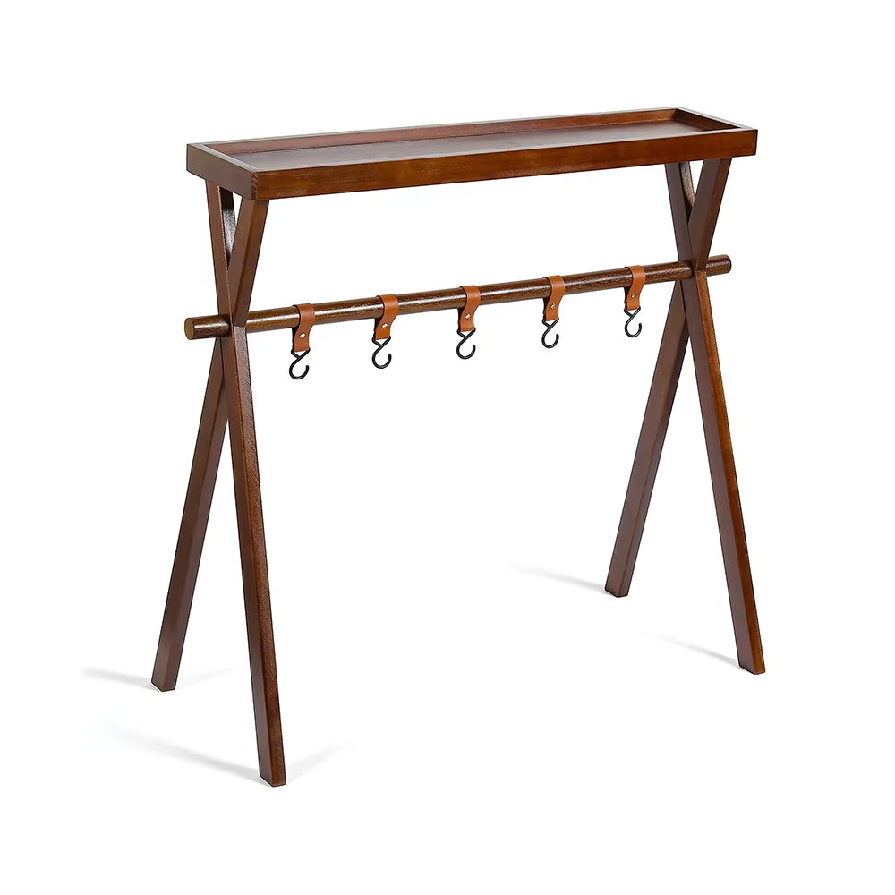 Outdoor Storage Rack for Hanging Clothes Camping Equipment Flower Racks Solid Wood Double-Layer Detachable Tripod Storage Rack