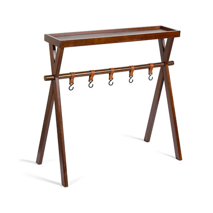 Outdoor Storage Rack for Hanging Clothes Camping Equipment Flower Racks Solid Wood Double-Layer Detachable Tripod Storage Rack