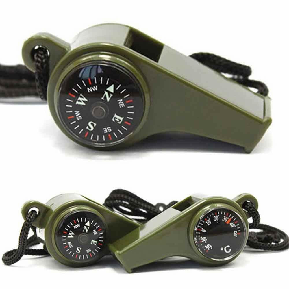 3-In-1 Emergency Survival Gear -Whistle, Compass, Thermometer for Camping Hiking