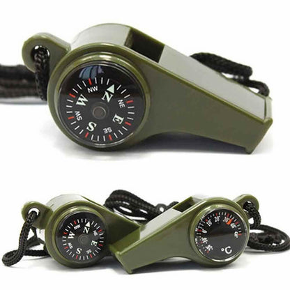 3-In-1 Emergency Survival Gear -Whistle, Compass, Thermometer for Camping Hiking