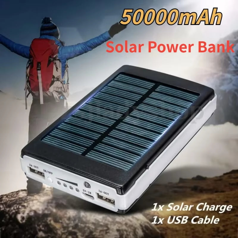 New 50000Mah Portable Solar Power Bank Double USB External Battery Charger Cases Fast Charging for Iphone Series Samsung Xiaomi
