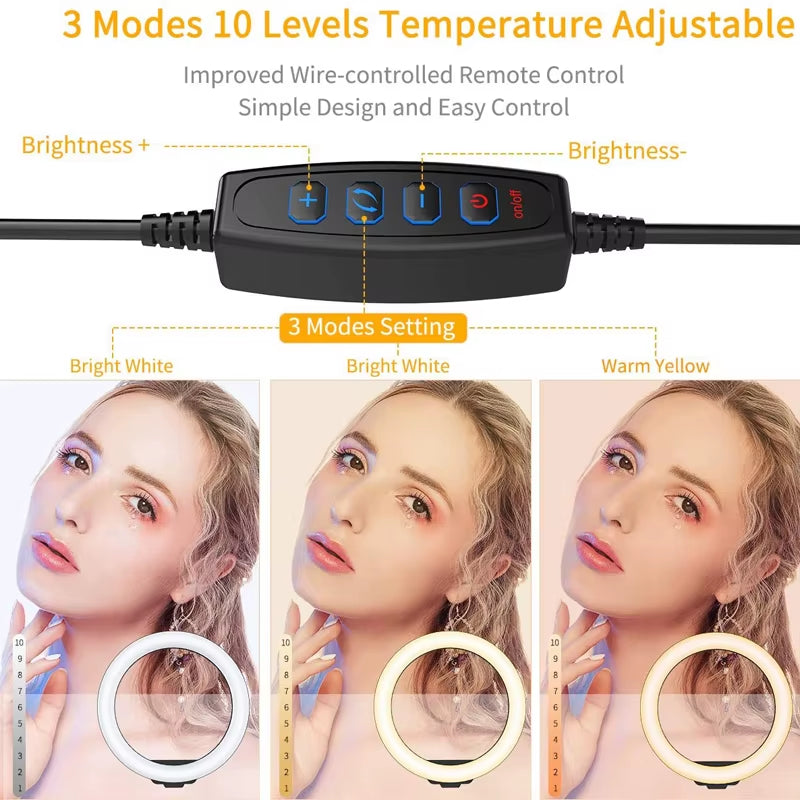Photography Dimmable LED Selfie Ring Light with Phone Clip USB Plug for Tiktok Youtube Video Live Fill Lamp Photo Studio Light