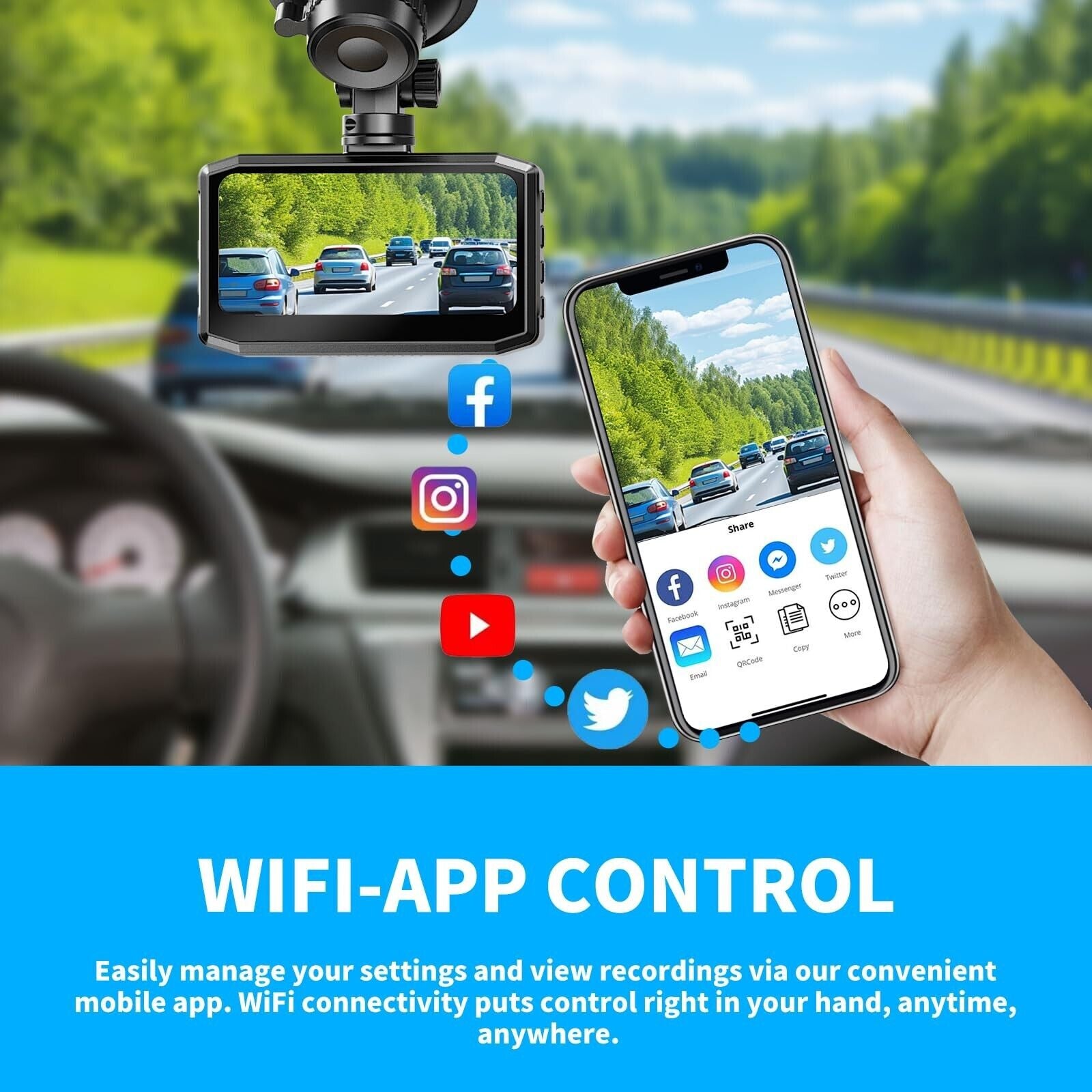 Front Dash Cam 4K, Wifi Dash Camera for Cars with 64GB SD Card, WANLIPO Dashc...