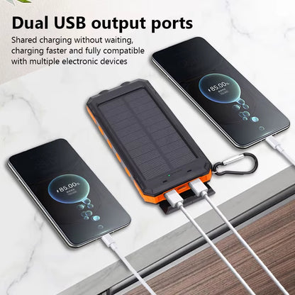 Solar Mobile Power Bank with LED Flashlight Compass for Mobile Digital Electronic Devices Travel Outdoor Camping Power