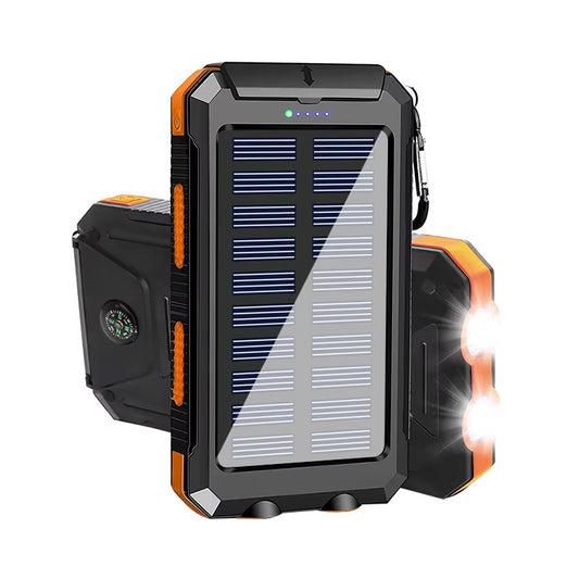 Solar Mobile Power Bank with LED Flashlight Compass for Mobile Digital Electronic Devices Travel Outdoor Camping Power