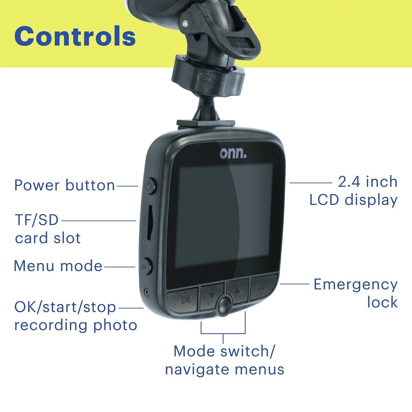 1080P HD Black Car Dash Cam, 2.4" LCD Screen, 110 Degree Vision Angle, Play Video Recordings, 0.5 Lb.