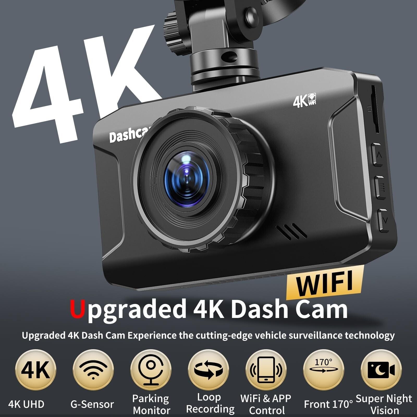 Front Dash Cam 4K, Wifi Dash Camera for Cars with 64GB SD Card, WANLIPO Dashc...
