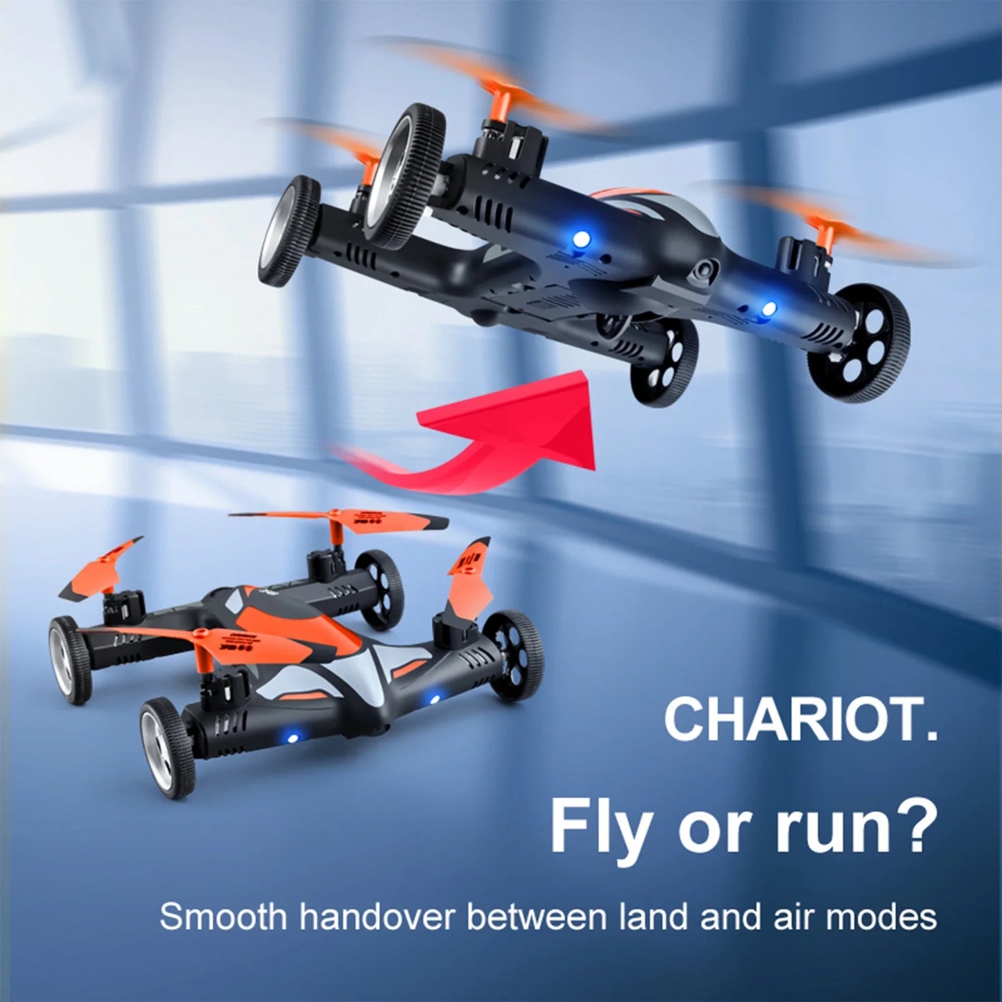 Upgrade Double 1080P Wifi Camera Drone,Drone Flying Cars Quadcopter-Ground with Remote Control Car with 360°Rolling, Speed LED Lights