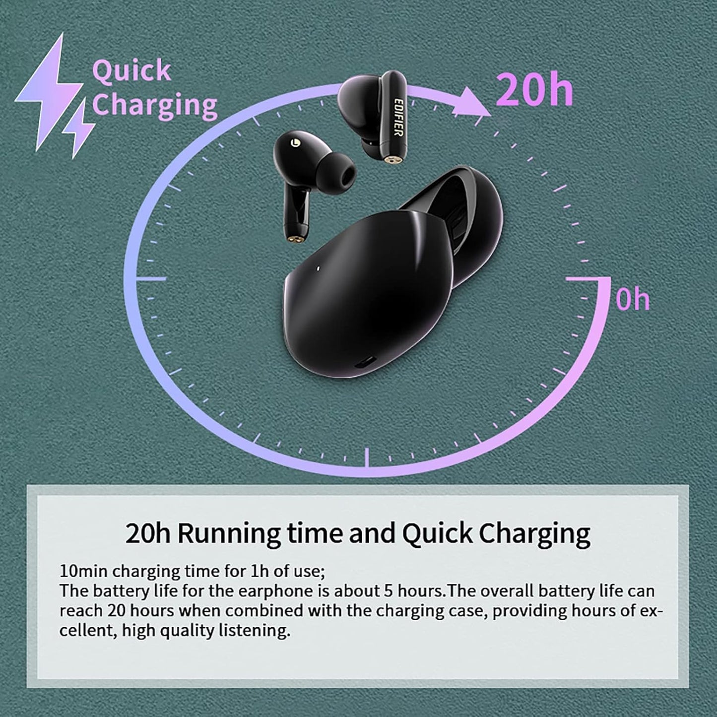 330NB Hybrid Active Noise Cancelling TWS Wireless Earbuds, ANC Bluetooth Earbuds, AI Phone Call Noise Cancellation, IP54 Waterproof, Quick Charge, Black