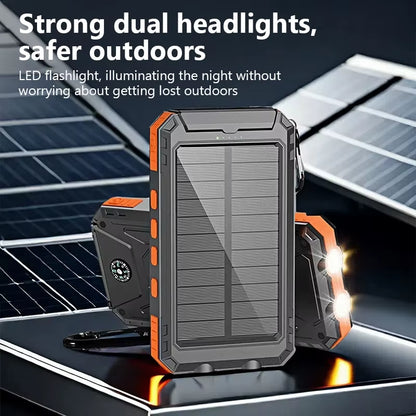 Solar Mobile Power Bank with LED Flashlight Compass for Mobile Digital Electronic Devices Travel Outdoor Camping Power