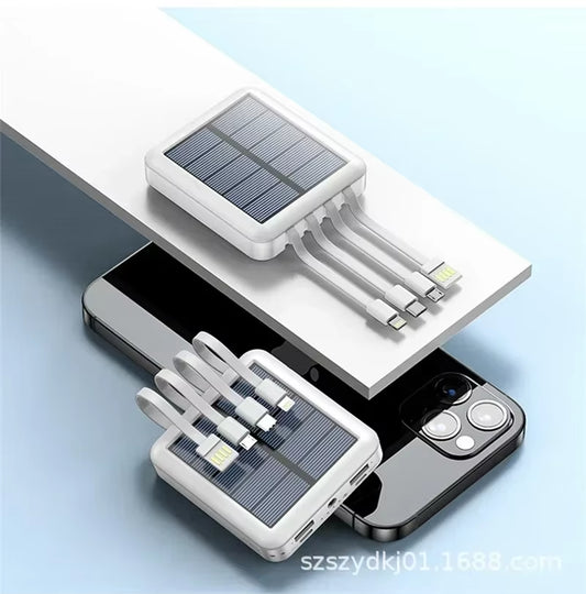 20000Mah Solar Power Bank for Iphone 12 Huawei Xiaomi Mini Powerbank with Cable Portable Charger External Battery Pack Poverbank