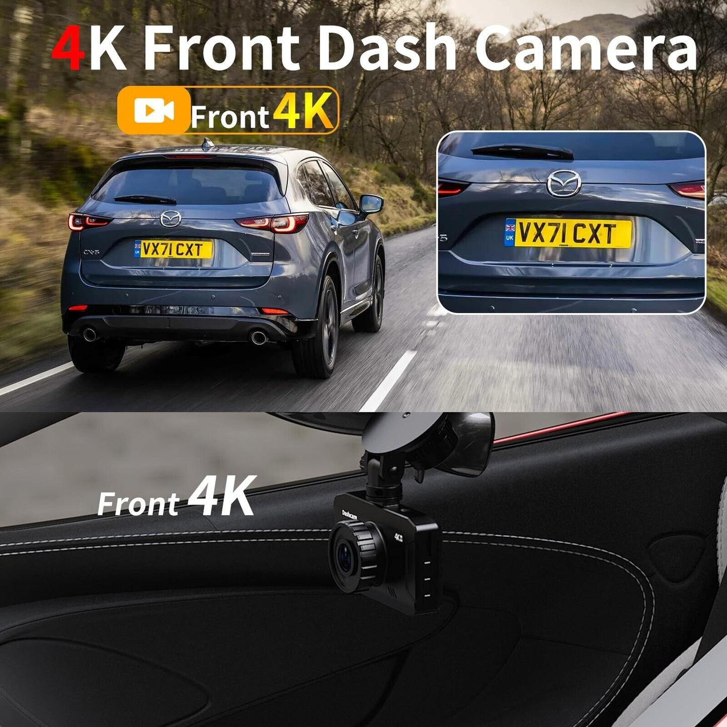 Front Dash Cam 4K, Wifi Dash Camera for Cars with 64GB SD Card, WANLIPO Dashc...