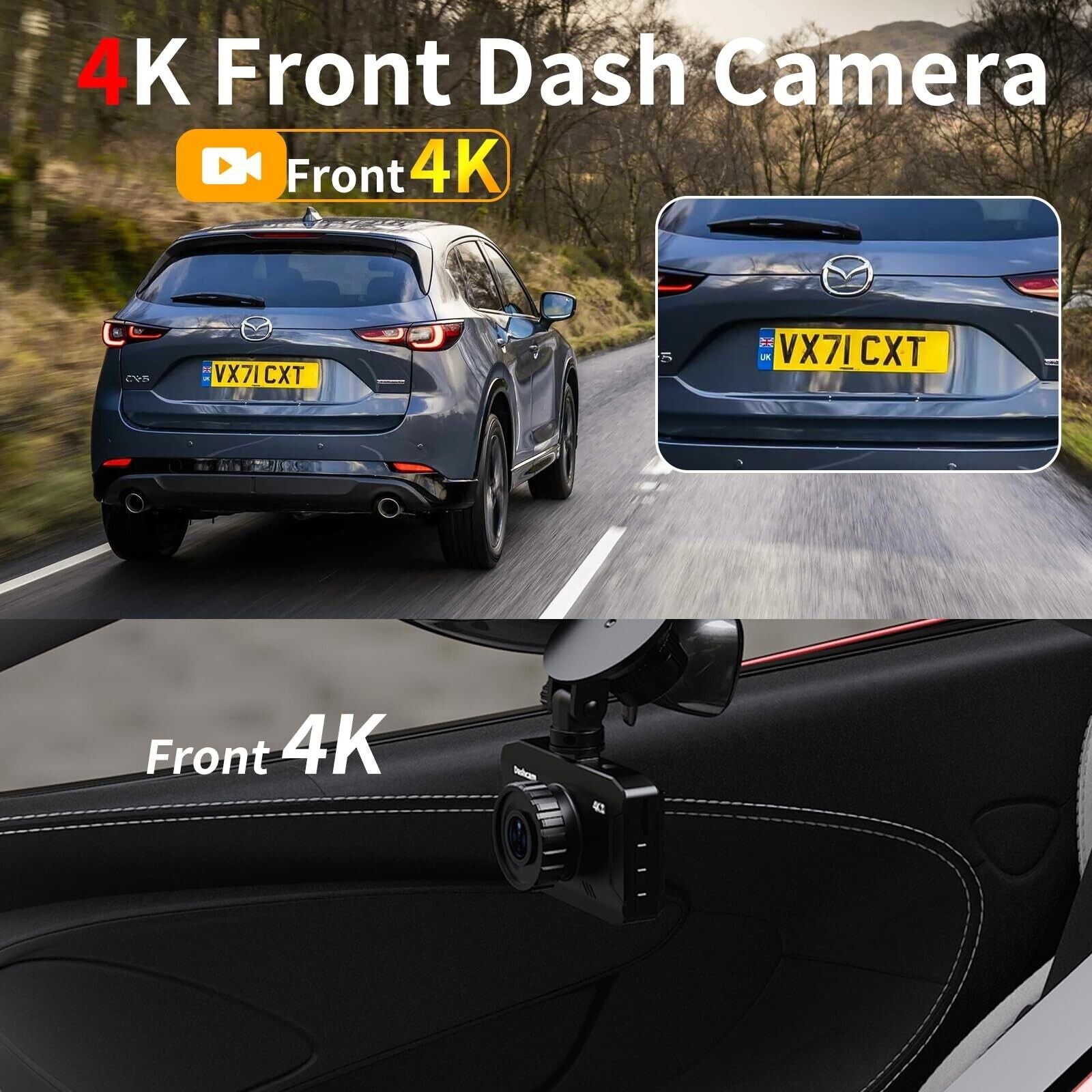Front Dash Cam 4K, Wifi Dash Camera for Cars with 64GB SD Card, WANLIPO Dashc...