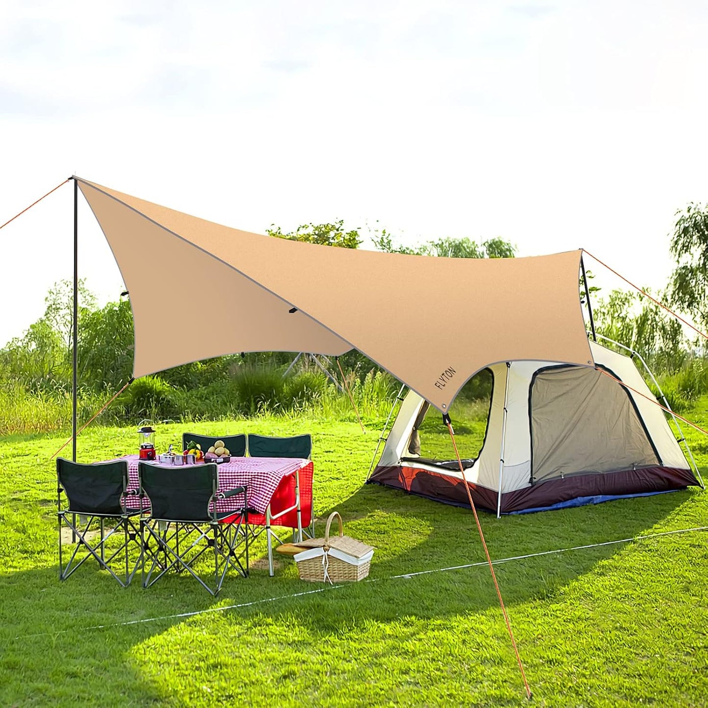 Hammock Rain Fly Waterproof Camping Traps Tent Traps,Great for Hammock Shelter and Backpacking Traps,Lightweight and Portable,13.8X13.5Ft/13.8X17.7Ft,Comes with a Pair of Trap Poles.