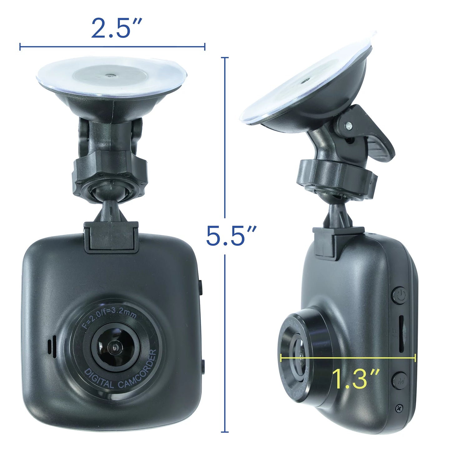 1080P HD Black Car Dash Cam, 2.4" LCD Screen, 110 Degree Vision Angle, Play Video Recordings, 0.5 Lb.