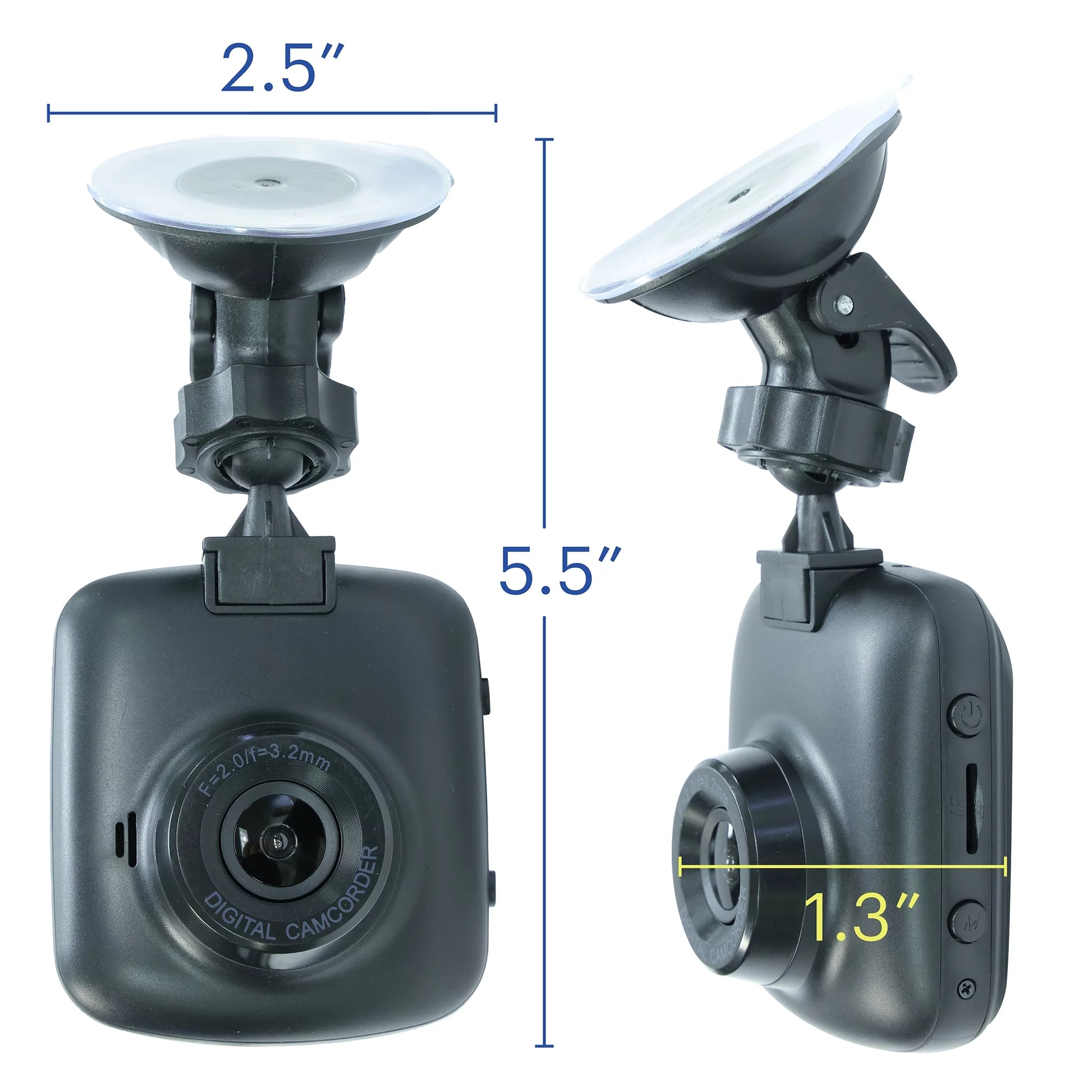 1080P HD Black Car Dash Cam, 2.4" LCD Screen, 110 Degree Vision Angle, Play Video Recordings, 0.5 Lb.
