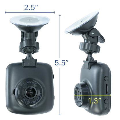 1080P HD Black Car Dash Cam, 2.4" LCD Screen, 110 Degree Vision Angle, Play Video Recordings, 0.5 Lb.