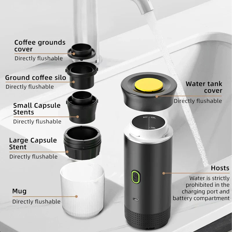 Wireless Electric Portable Espresso Coffee Machine – 3-in-1 for Car, Home & Camping