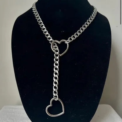 Retro Punk Metal Chain Necklace Trendy Hip-hop Simple Heart for Men and Women Couple Necklaces