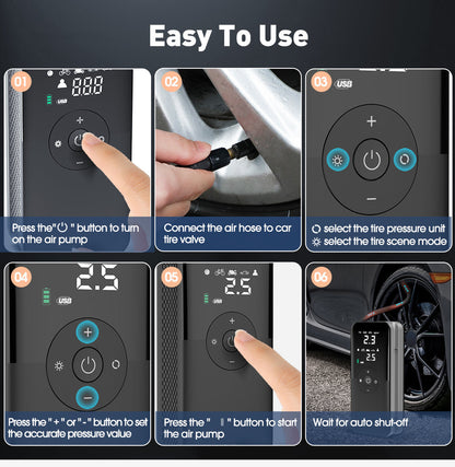 Rechargeable Tire Inflator – Digital Cordless Air Pump for Cars & Bikes