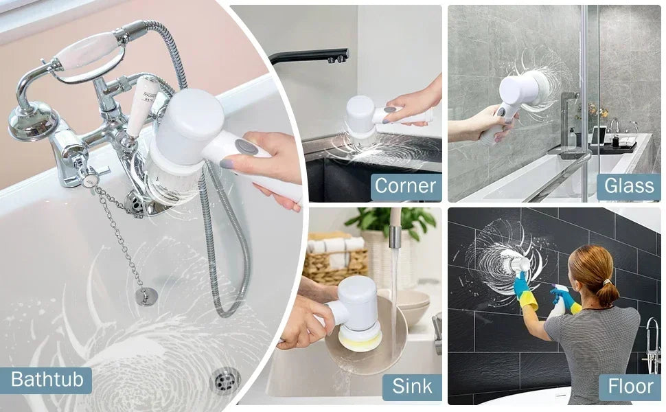 Electric Spin Scrubber – Power Cleaning Brush with 5 Replaceable Heads