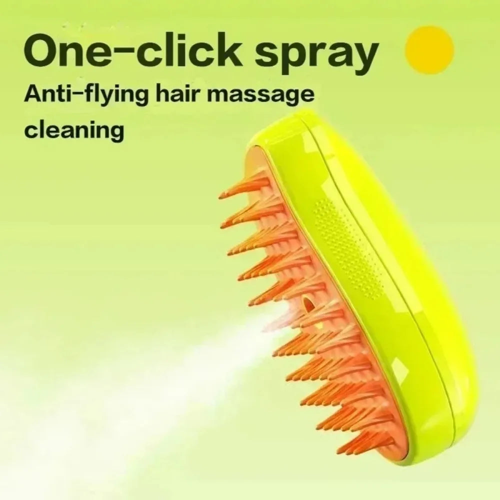 3-in-1 Electric Pet Grooming Steam Brush – Massage, Shedding & Spraying Tool