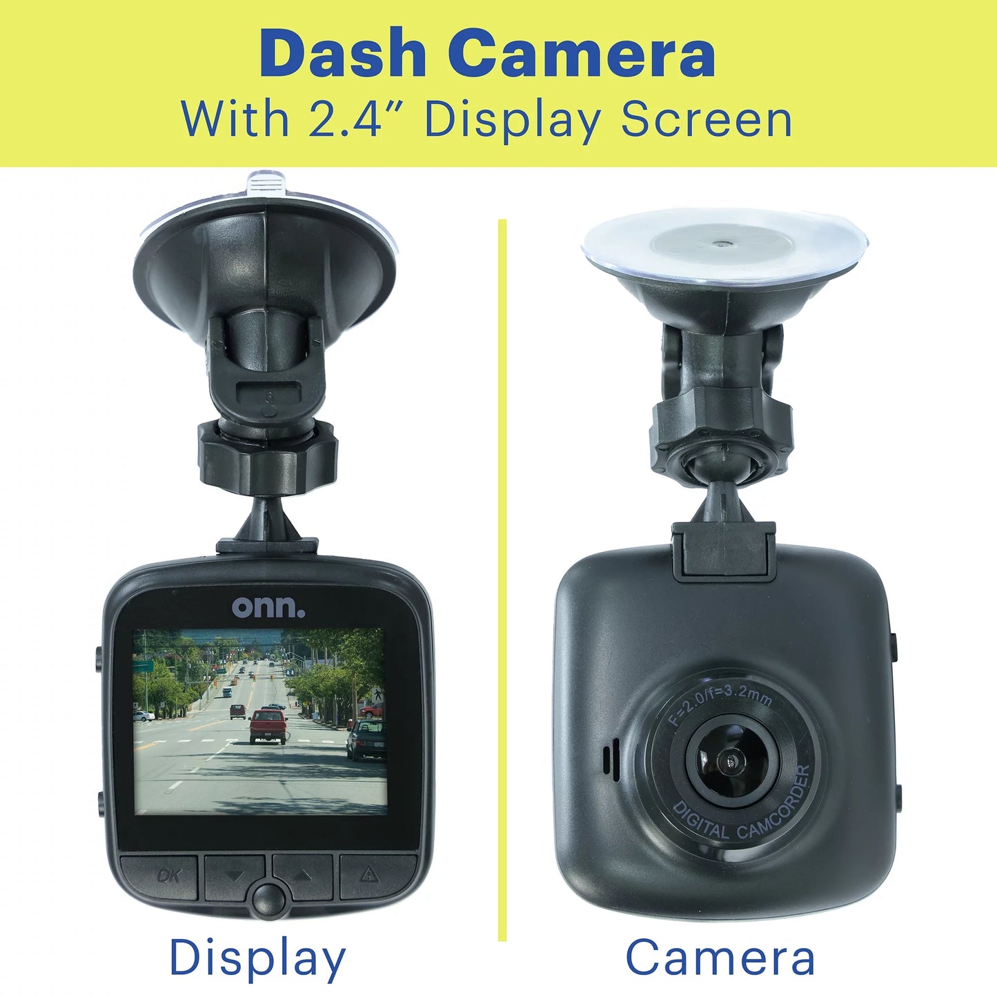 1080P HD Black Car Dash Cam, 2.4" LCD Screen, 110 Degree Vision Angle, Play Video Recordings, 0.5 Lb.