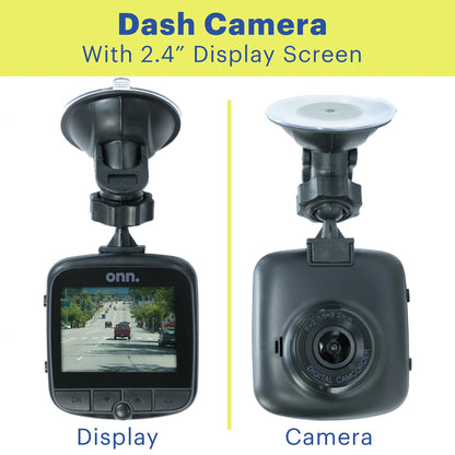 1080P HD Black Car Dash Cam, 2.4" LCD Screen, 110 Degree Vision Angle, Play Video Recordings, 0.5 Lb.