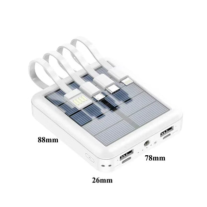 20000Mah Solar Power Bank for Iphone 12 Huawei Xiaomi Mini Powerbank with Cable Portable Charger External Battery Pack Poverbank