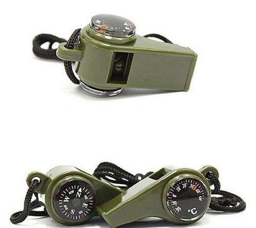 3-In-1 Emergency Survival Gear -Whistle, Compass, Thermometer for Camping Hiking