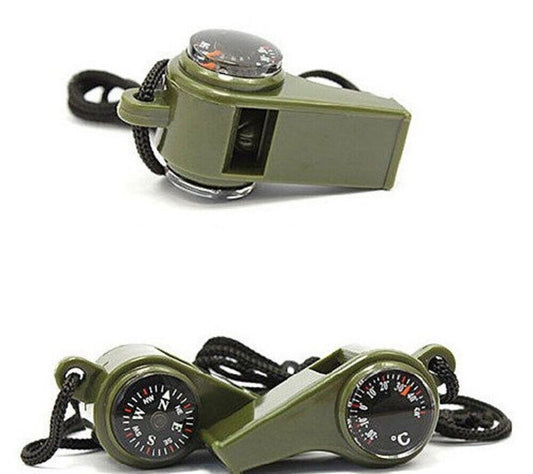 3-In-1 Emergency Survival Gear -Whistle, Compass, Thermometer for Camping Hiking