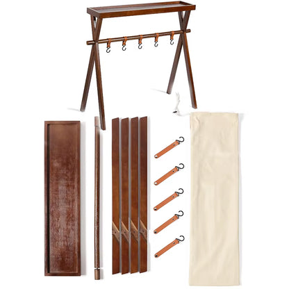 Outdoor Storage Rack for Hanging Clothes Camping Equipment Flower Racks Solid Wood Double-Layer Detachable Tripod Storage Rack