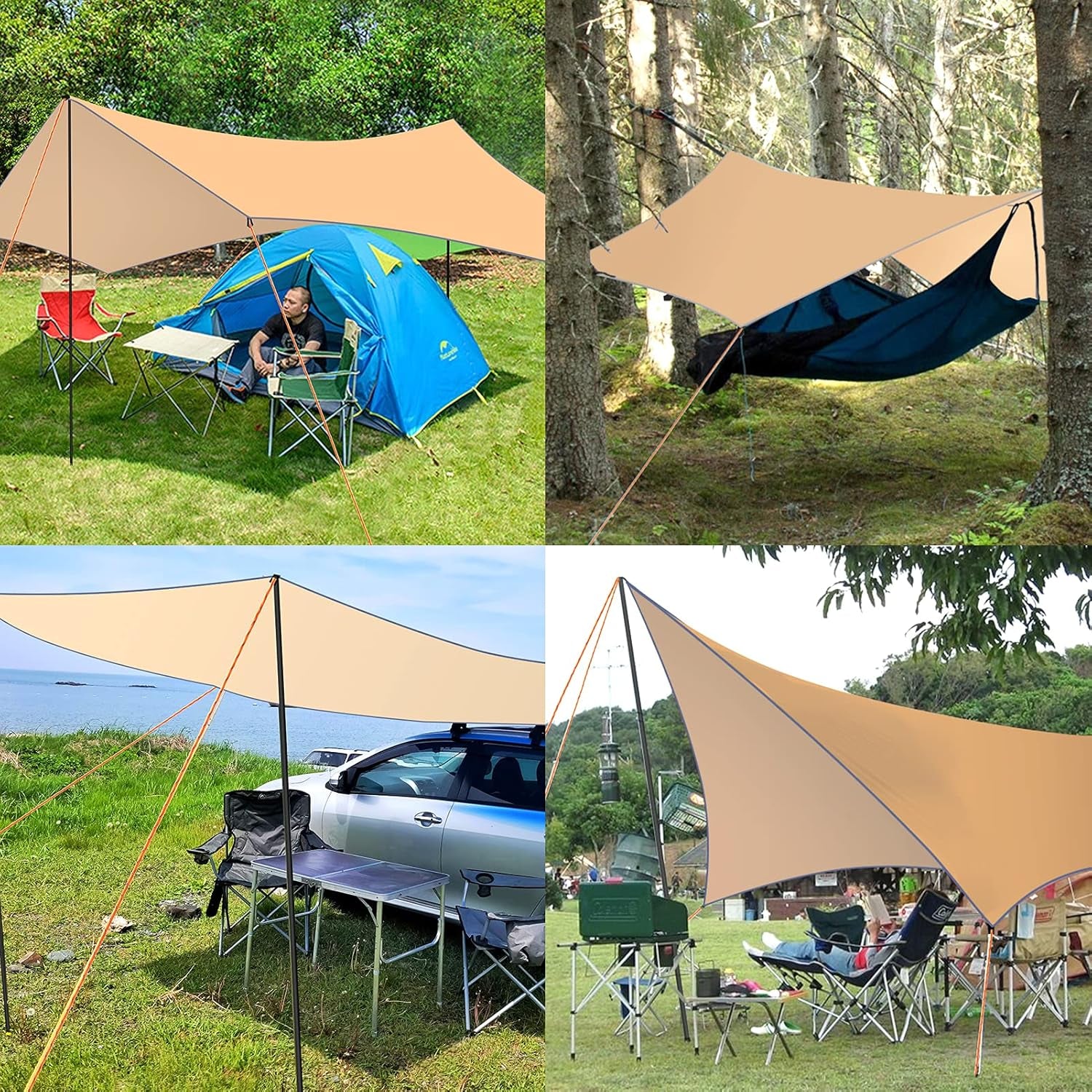 Hammock Rain Fly Waterproof Camping Traps Tent Traps,Great for Hammock Shelter and Backpacking Traps,Lightweight and Portable,13.8X13.5Ft/13.8X17.7Ft,Comes with a Pair of Trap Poles.