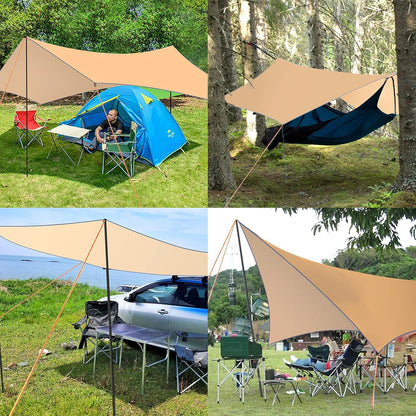 Hammock Rain Fly Waterproof Camping Traps Tent Traps,Great for Hammock Shelter and Backpacking Traps,Lightweight and Portable,13.8X13.5Ft/13.8X17.7Ft,Comes with a Pair of Trap Poles.