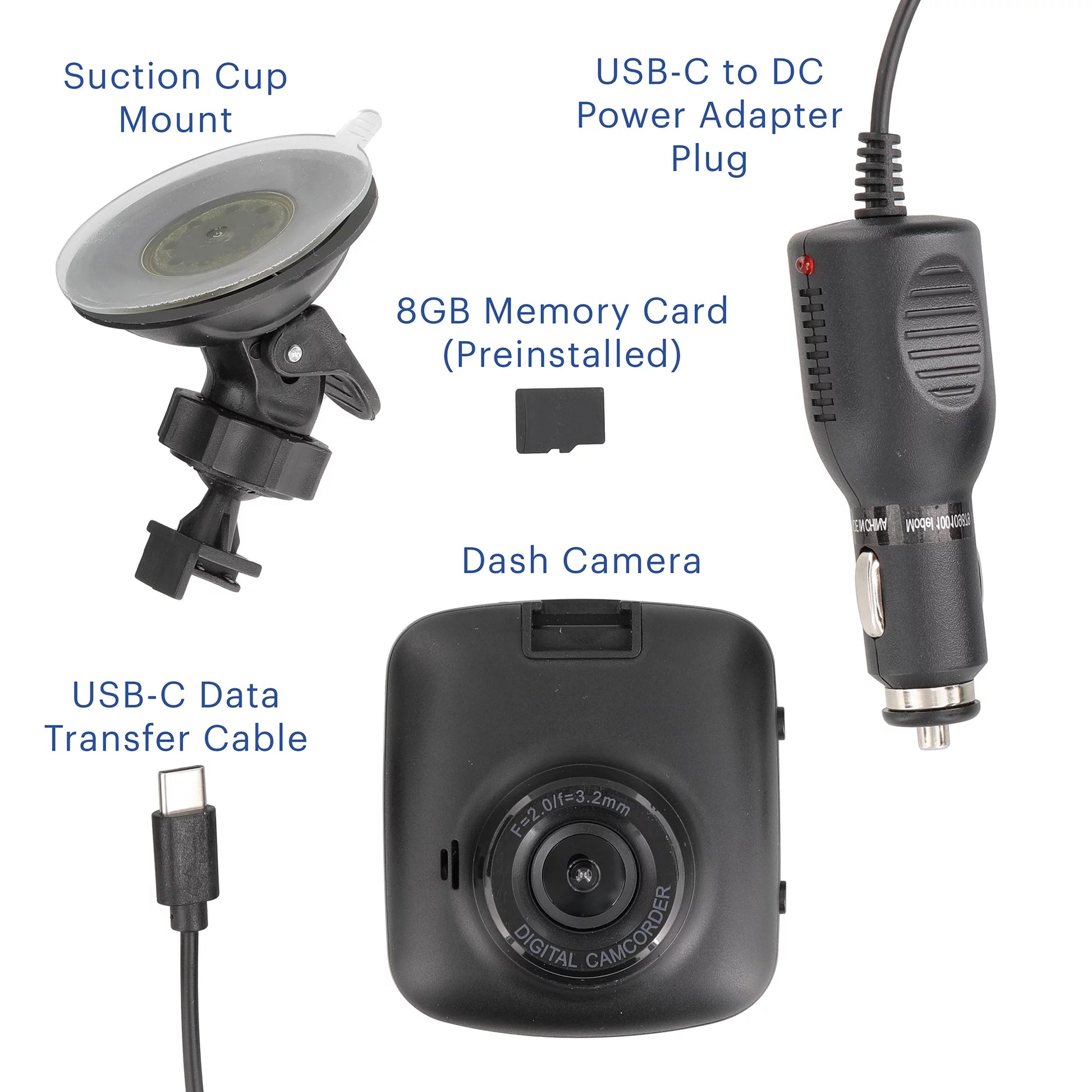 1080P HD Black Car Dash Cam, 2.4" LCD Screen, 110 Degree Vision Angle, Play Video Recordings, 0.5 Lb.