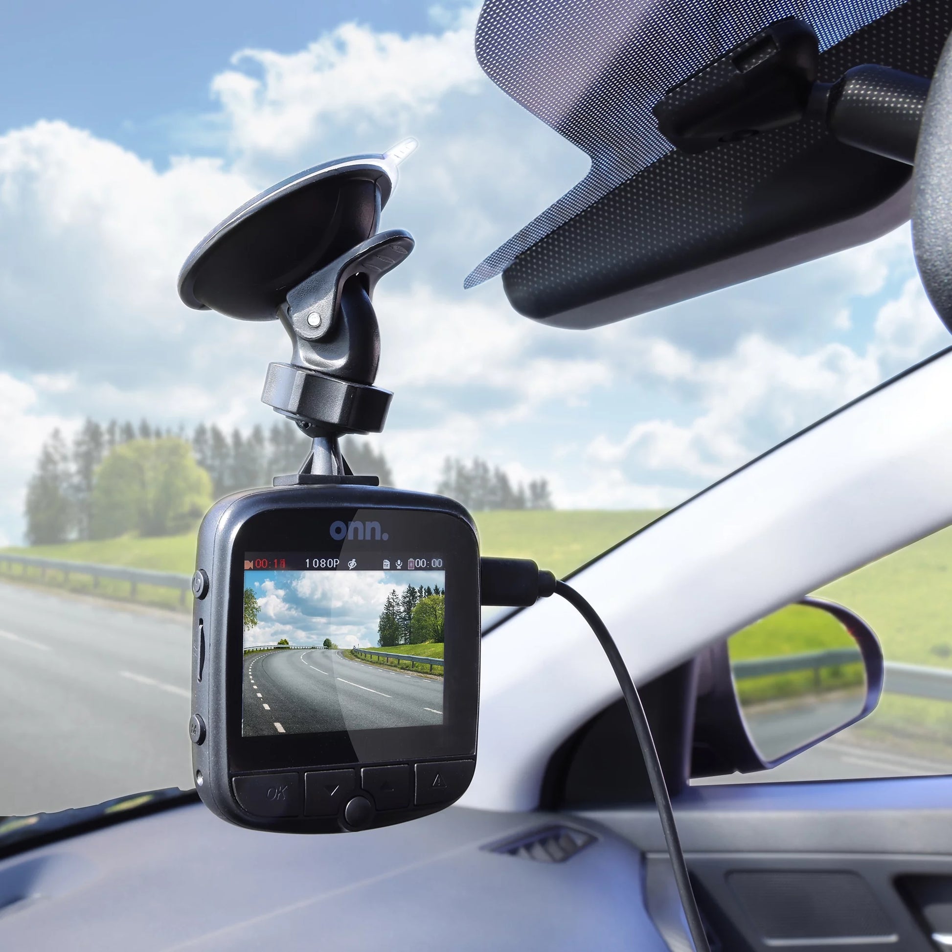 1080P HD Black Car Dash Cam, 2.4" LCD Screen, 110 Degree Vision Angle, Play Video Recordings, 0.5 Lb.