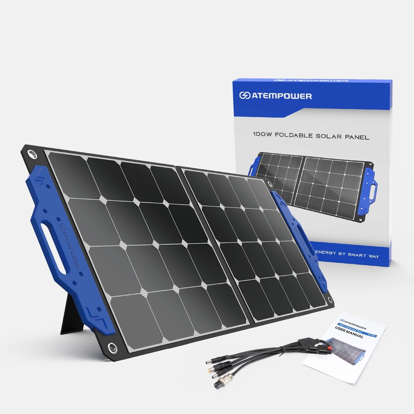 [US Direct] ATEM POWER AP-SPSP-UFA 100W Portable Solar Panel Monocrystalline Solar Cells Foldable Suitcase Solar Charger Compatible with Generators Power Station for RV Outdoor Camping