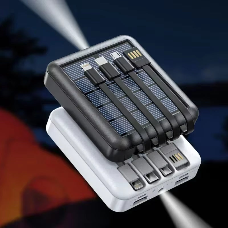 20000Mah Solar Power Bank for Iphone 12 Huawei Xiaomi Mini Powerbank with Cable Portable Charger External Battery Pack Poverbank